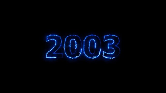 New year 2003 text icon animation glowing neon arc reactor and blue color number anniversary template banner sign signboard holiday code digit rectangle box font letter word on black background