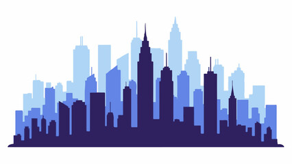 Obraz premium A layered silhouette of a city skyline in varying shades of blue