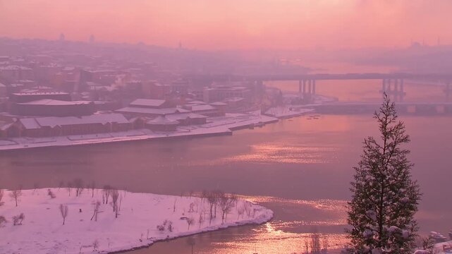 Snow Covered Bahariye Islands and Halic View in Istanbul