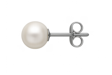 Pearl stud earring with silver setting on transparent background