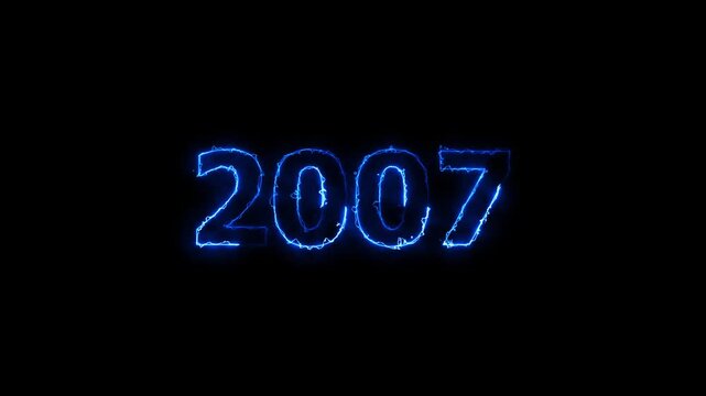 New year 2007 text icon animation glowing neon arc reactor and blue color number anniversary template banner sign signboard holiday code digit rectangle box font letter word on black background