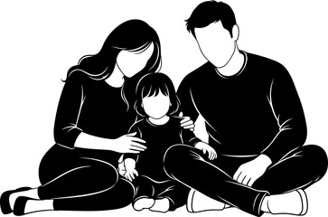 Family portrait silhouette sitting together on floor love