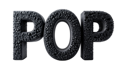 Textured, 3D "POP" text against a black backdrop, dramatic lighting