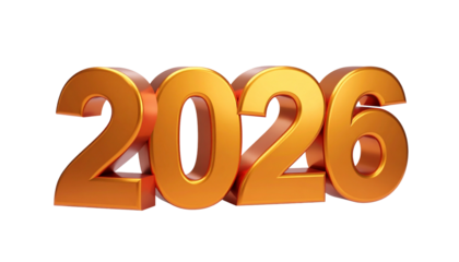 3D rendered, golden digits form the year 2026 on black background