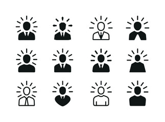 Integrity Leadership Icons. Integrity in Leadership. Icon set. Set Logo of Integrity in Leadership: leader with glowing aura. harmonious logo variations of the