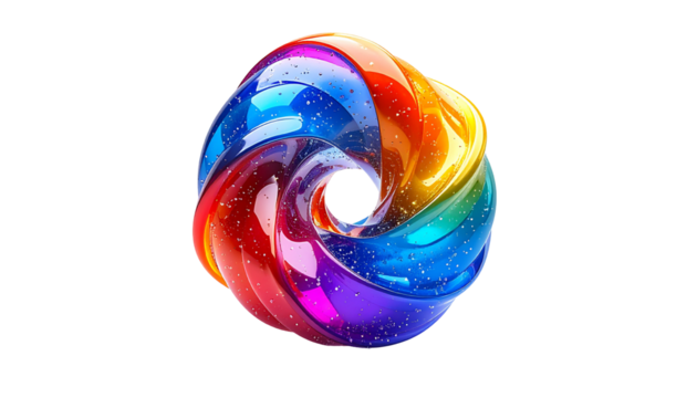 3D rainbow torus with sparkling highlights, isolated on black - Powered by Adobe