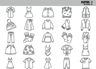Clothing Line Icons Set &ndash; Fashion Apparel, Garments & Outfit Outline Symbols, Editable Vector Pack