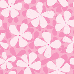 Pink floral seamless pattern with groovy flowers for textile prints, wallpapers, wrapping papers, scrapbooking, stationery, backgrounds, banners, etc. EPS 10