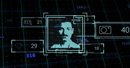 Animation of digital interface showing user profile with social media statistics - Powered by Adobe