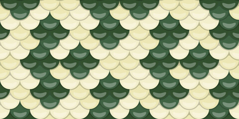 Seamless pattern of overlapping scales in cream and forest green.  Elegant, textured design evokes nature, luxury, and protection. Ideal for fashion, websites, or packaging.