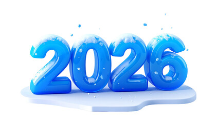 Frosted blue numbers 2026 sit on a snowdrift, floating against black