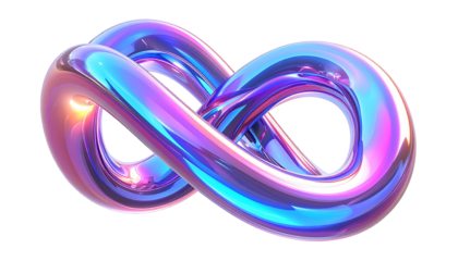Shiny, iridescent infinity symbol against a stark black background (1)