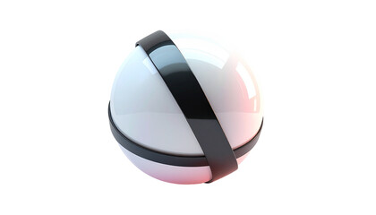 Glossy white sphere with black band, against a stark black background