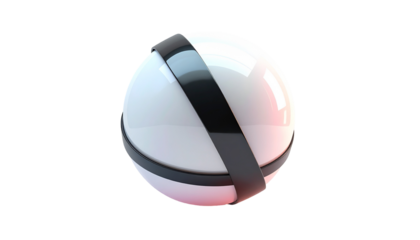Glossy white sphere with black band, against a stark black background