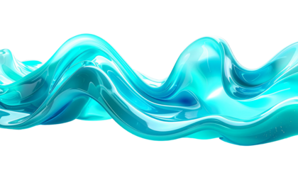 Glossy, flowing, cyan liquid abstract against black background