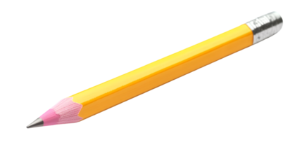 A sharp yellow pencil with a pink eraser on a black background