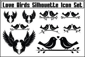 Love Birds Silhouette Icon Set