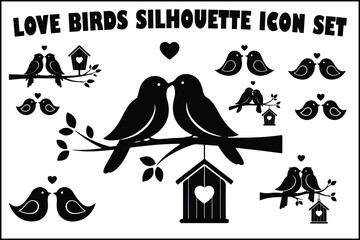 Love Birds Silhouette Icon Set
