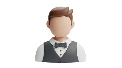 3D Cartoon Man Icon with Vest and Bowtie