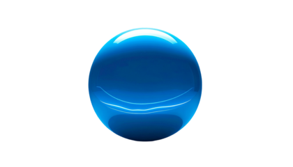 A luminous, glossy, blue sphere, reflecting light against a black backdrop