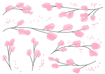 Watercolor cherry blossom branch elements for spring background　春の桜の木の枝の水彩イラスト