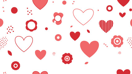 Seamless pattern background featuring various charming red and pink hearts intertwined with stylized floral elements perfect for romantic occasions