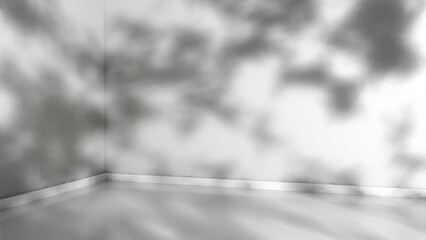 Abstract shadows on a white wall in a minimalist interior space