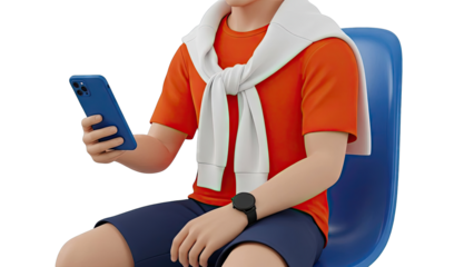3D Render of a person sitting and using a smartphone