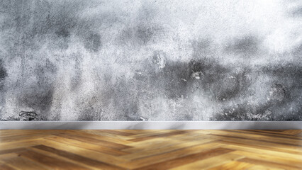 Rustic wall and wooden floor background with soft shadows and sun lights