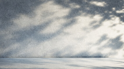 Plaster wall and floor with soft trees and leaves shadows and natural light