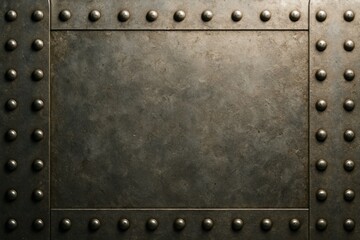 Industrial metal background with rivets and blank center space for design or poster mockup in a clean and aged metallic concept template style. Ai generative