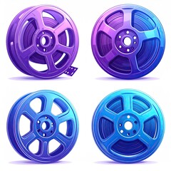 Fototapeta premium Four vibrant, stylized film reels in gradient colors