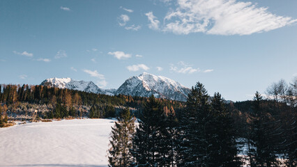 Snowy winter mountains in oberweng upperaustria