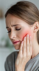 Woman experiencing severe toothache pain holding cheek