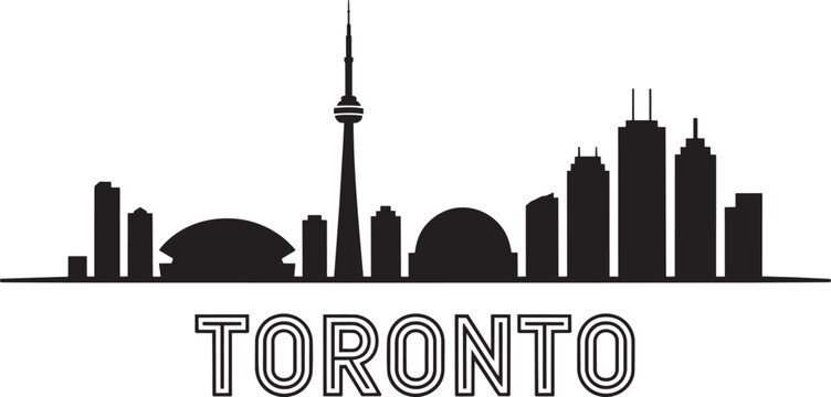 Toronto skyline silhouette with cn tower skyscraper buildings and dome stadium canada landmark