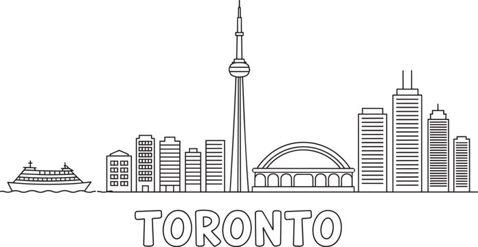 Toronto skyline outline icon with cn tower rogers centre and skyscraper buildings illustration