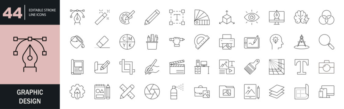 Graphic Design icon set. Editable line icons. Vector illustration.
