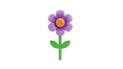 Fototapeta premium 3D Rendered Purple Flower with Orange Center and Green Stem