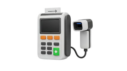 3D Rendering of a POS Terminal and Barcode Scanner