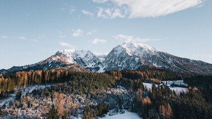 Snowy winter mountains in oberweng upperaustria