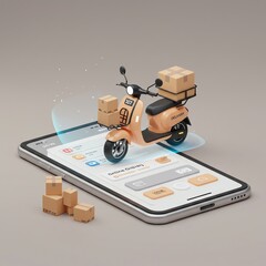 Delivery scooter on smartphone screen