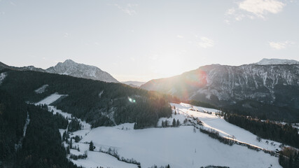 Snowy winter mountains in oberweng upperaustria