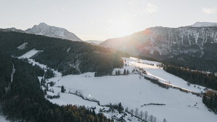 Snowy winter mountains in oberweng upperaustria