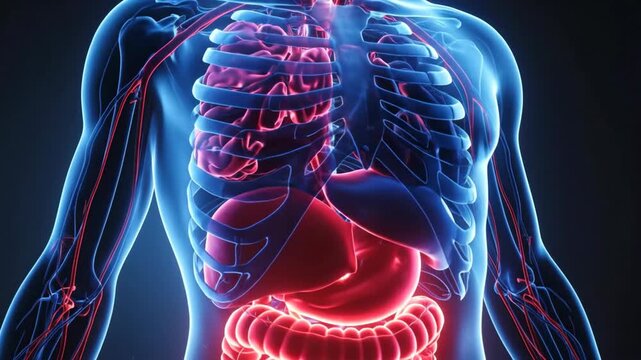 Stunning 3D Render of Human Anatomy Highlighting Digestive System.
