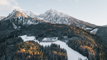 Snowy winter mountains in oberweng upperaustria