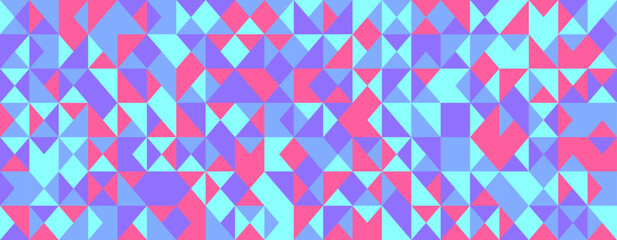 Vibrant geometric pattern featuring a mosaic of pink, blue, and purple triangles. Ideal for backgrounds, textiles, or modern design projects.