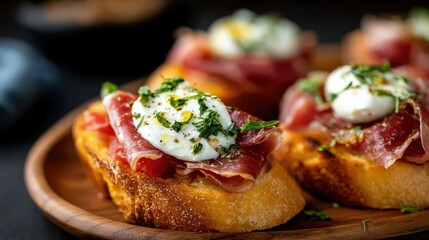 Bruschetta with prosciutto and mozzarella appetizer