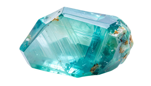 Blue crystal geode with sharp angles and internal striations, isolated