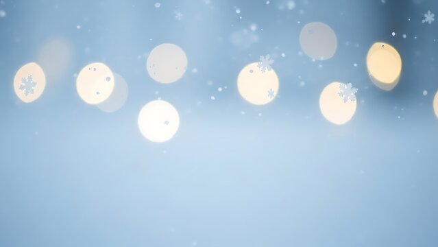Soft blue background with falling snow and glowing bokeh lights snowflakes glowing lights - Powered by Adobe