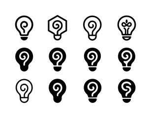 Curiosity Logo Variations. Curiosity. Icon set. Set Logo of Curiosity: lightbulb with a spiral filament inside. harmonious logo variations of the